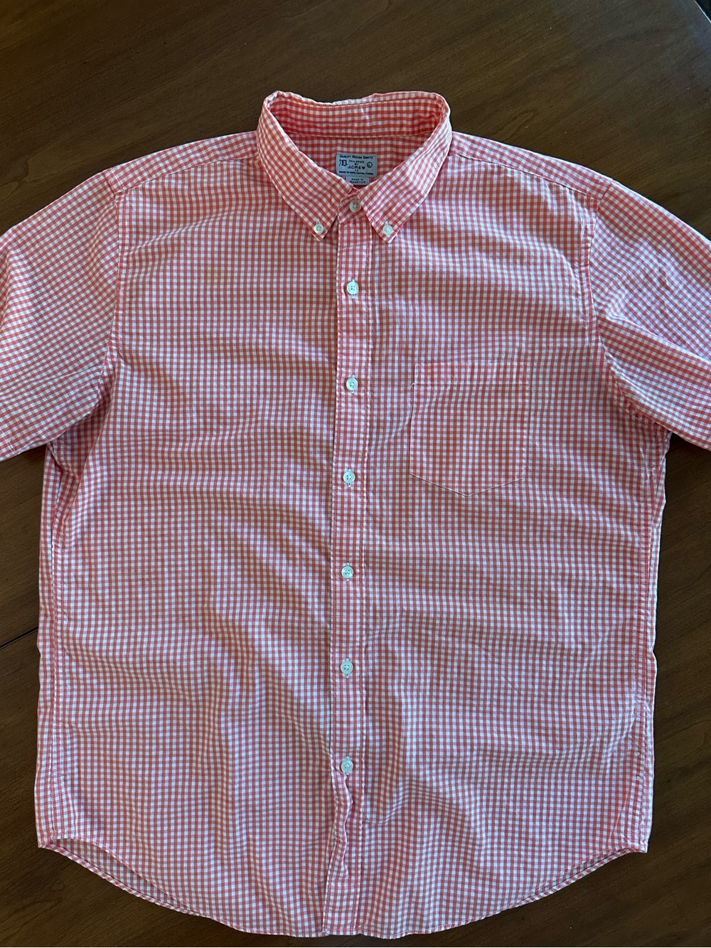 J.Crew Tailored Fit Coral White Gingham Button Down Shirt Men’s Large Cotton